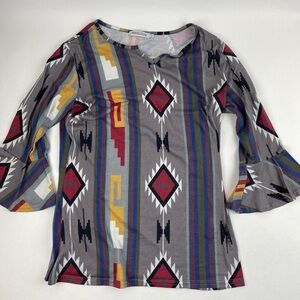 Misslook Tshirt Womens Large Gray Blue Aztec